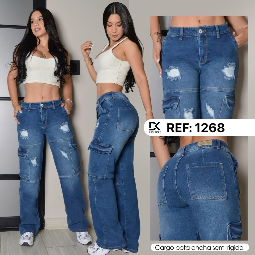 JEANS CARGO BOTA ANCHA SEMI RIGIDO REF. 1268