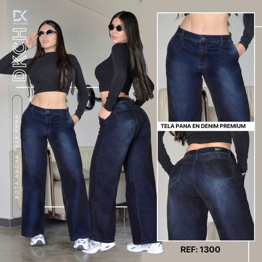 PANTALON TELA PANA EN DENIM BOTA ANCHA SEMI RIGIDO REF. 1300