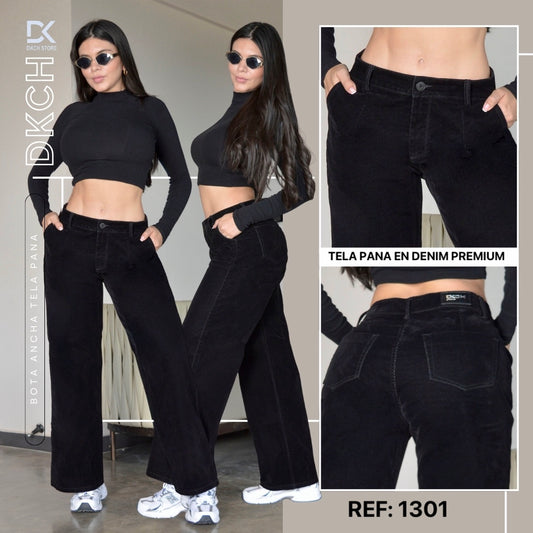 PANTALON EN TELA PANA DENIM BOTA ANCHA SEMI RIGIDO REF.1301