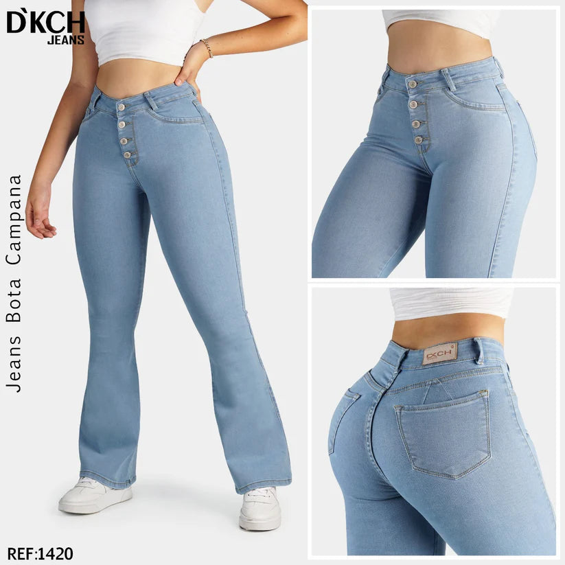 JEANS BOTA CAMPANA TIRO ALTO REF 1420