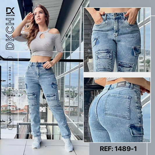 JEANS  CARGO BOTA RECTA SEMI RIGIDO REF 1489-1