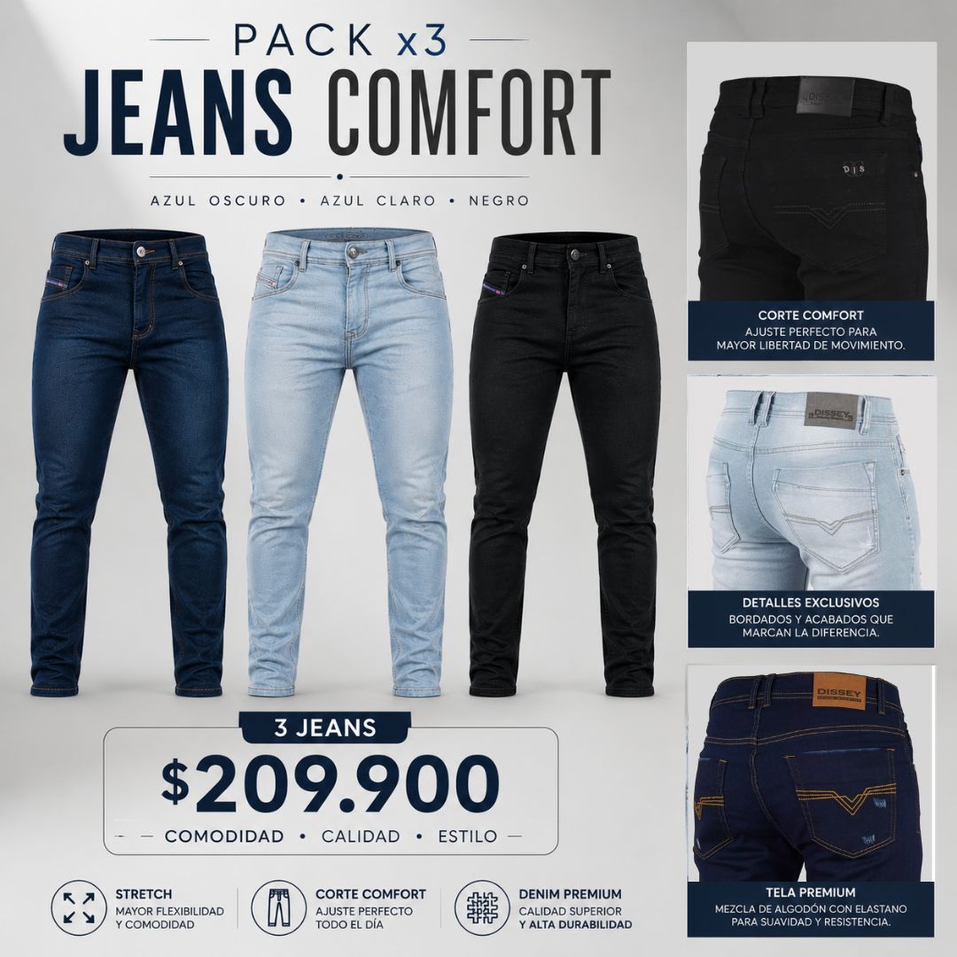 PACK DE 3 JEANS CONFORT